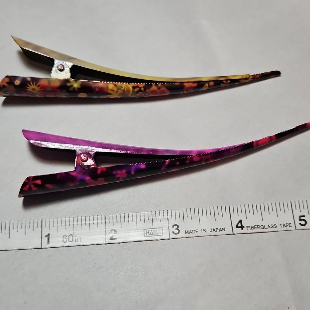 Floral Pattern Long Hair Clips - Pink & Orange - Picture 4 of 8